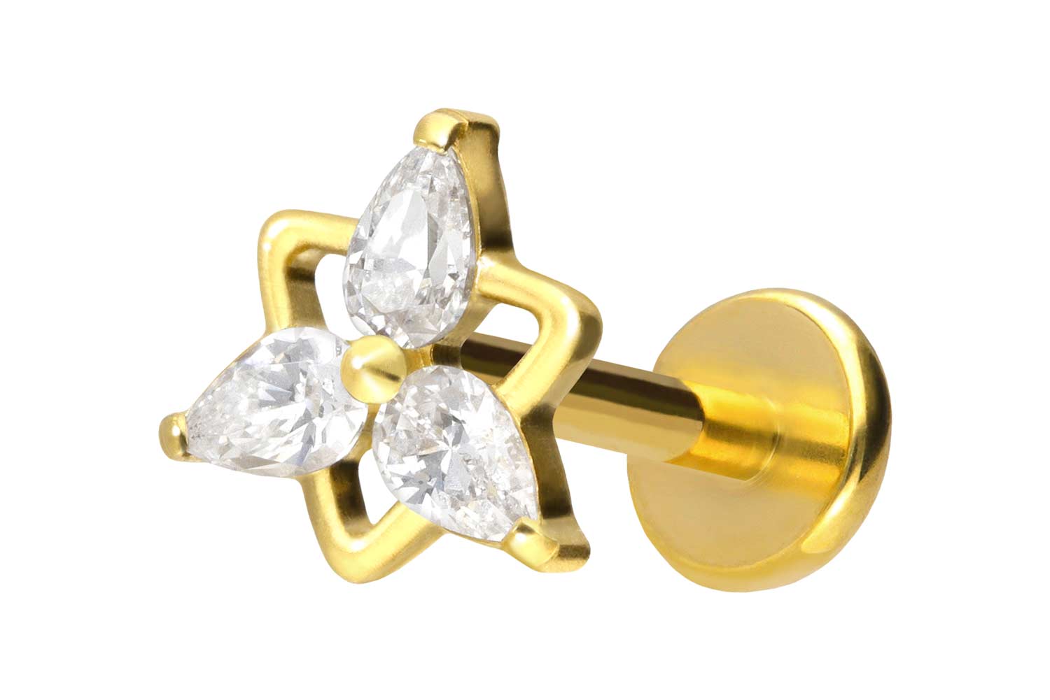 Titan Labret Piercing mit Push Fit KRISTALLBLUME